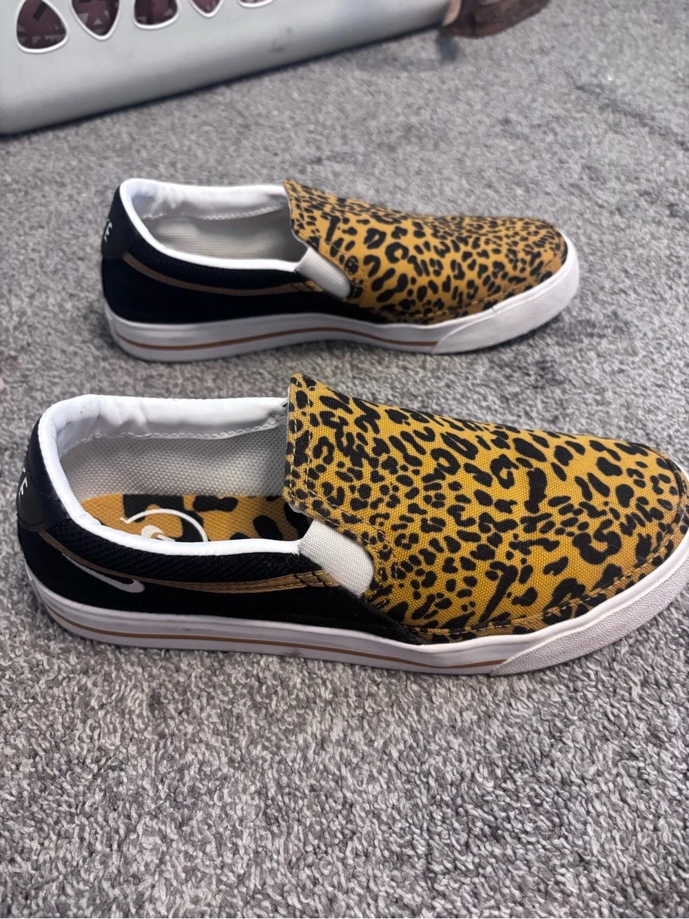 Nike Women's Slip-On Sneakers in Yellow Leopard Print and Black